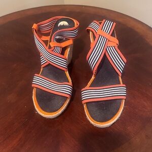 Kids Orange Striped Elastic Strap Sandals